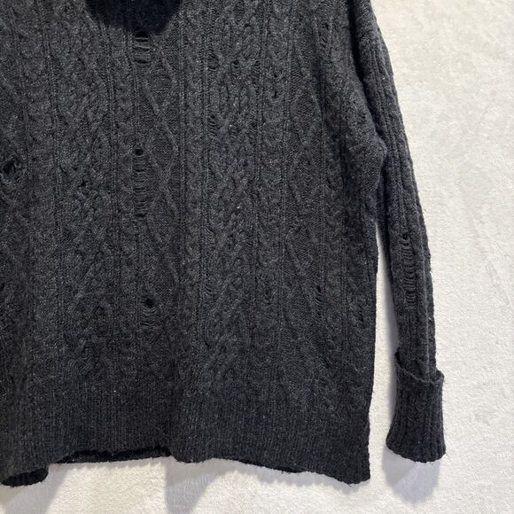 Free People Oversized Alpaca Blend Distressed Cable Knit Sweater Small Grey - Picture 6 of 14